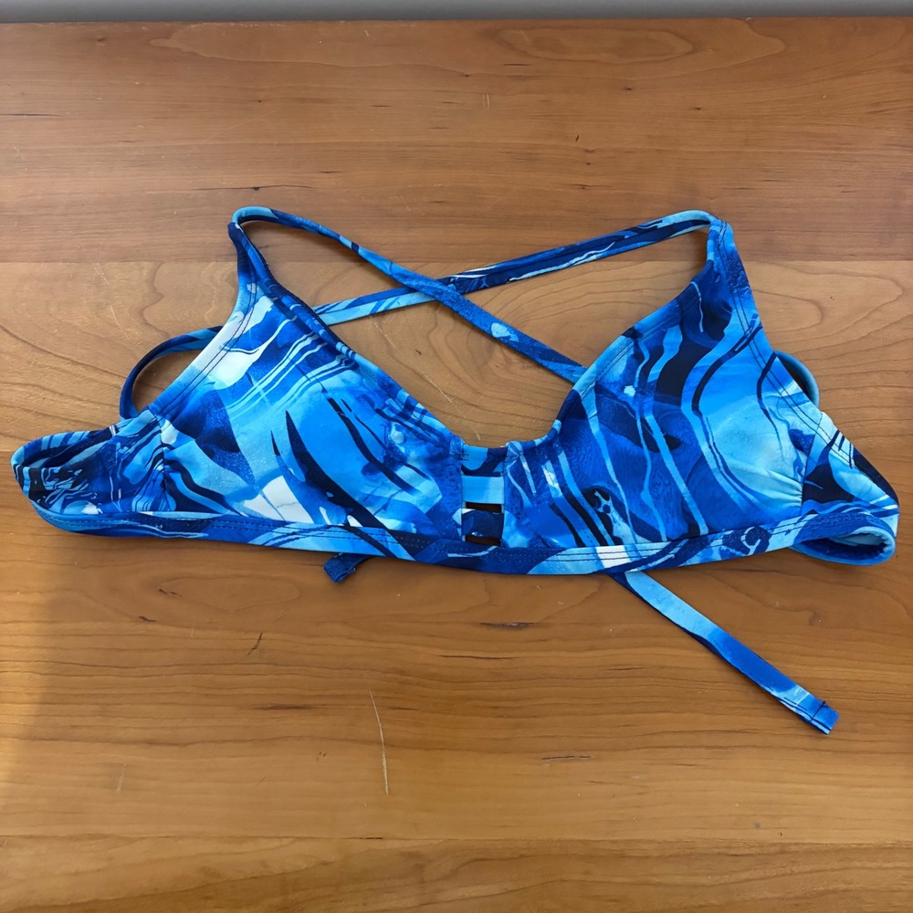 Peyton & Parker Blue Abstract Marble Print Strappy Bikini Top Size Small
